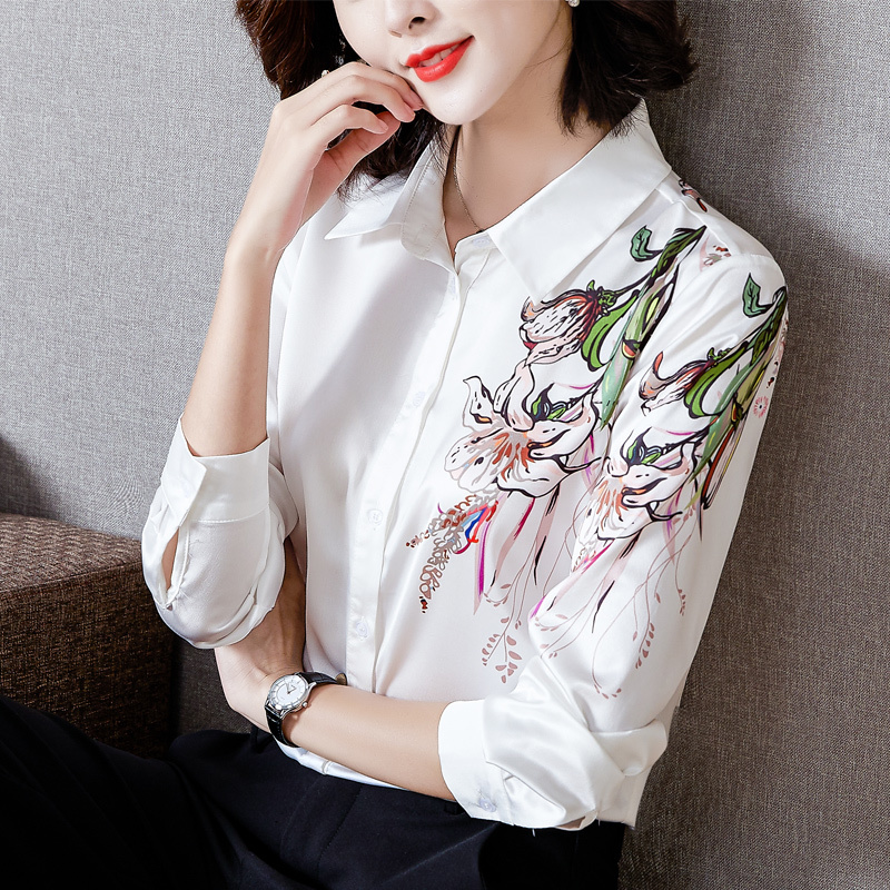 Korean silk women shirts woman satin blouses tops Women long sleeve shirts woman satin Silk shirt blusas mujer de moda XXL 210225