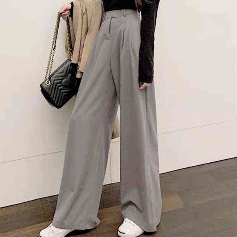 Retro Solid Color Wild Straight Wide Leg Pants Female Spring Korean Fashion High Waist Casual Long 211115