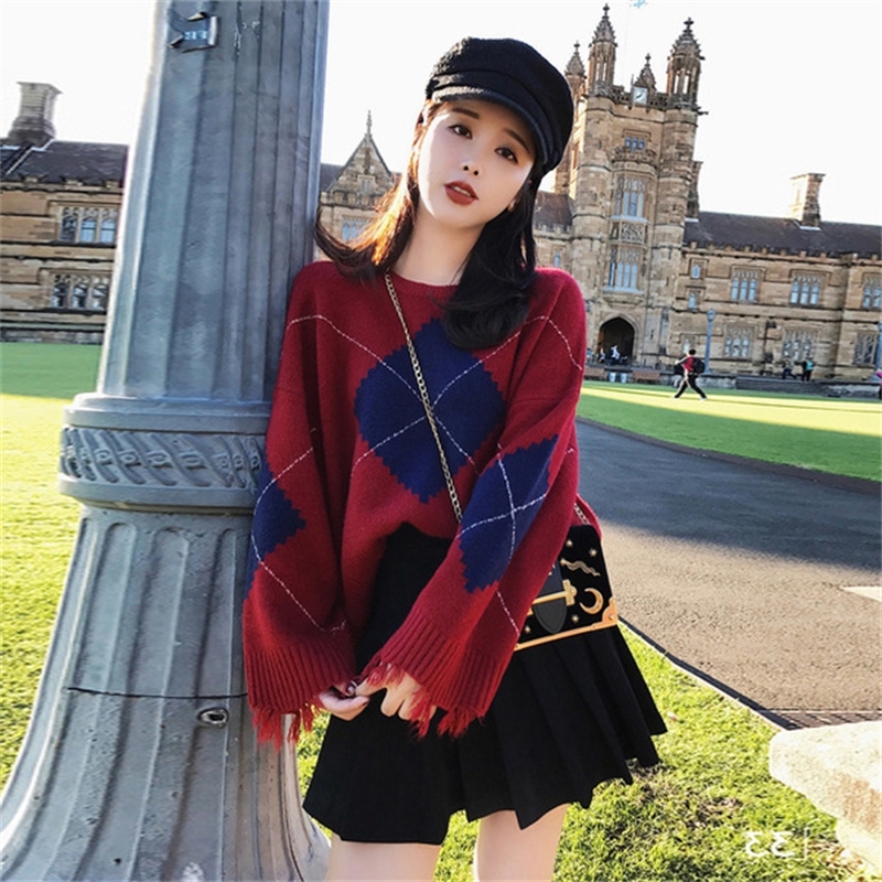 ICHOIX plaid mini skirt 2 piece set women winter clothing knitted sweater two piece outfits casual student Korean 2 piece set T200325