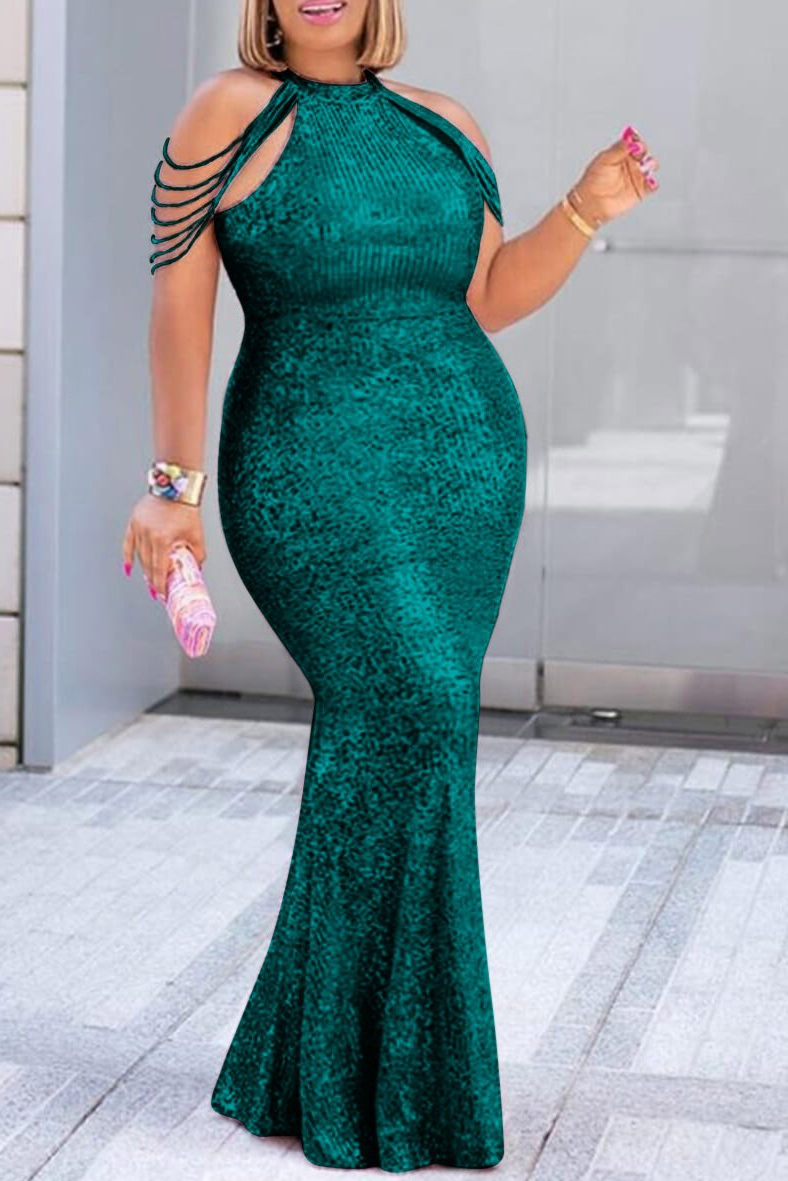 Plus Size Royal Blue Sequins Mermaid Prom Dresses Elegant Long Sequined Evening Gowns 2021 Off Shoulder Women Cheap Formal Dress
