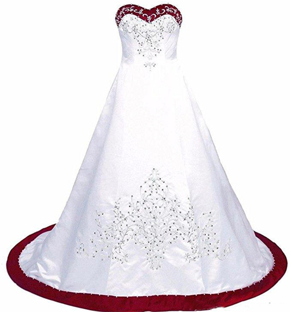 Vintage White Embroidery Wedding Dresses Gown Strapless Lace-up Beaded Lace Embroidery Sweep Train Corset Plus Size Vestidos De Novia