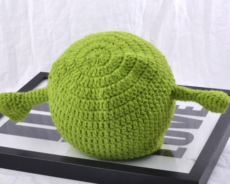 Unisex Balaclava Monster Shrek Hat Wool Winter Knitted Green Party Funny Beanie Skullies Cap for Women Men Pure Handmade GC