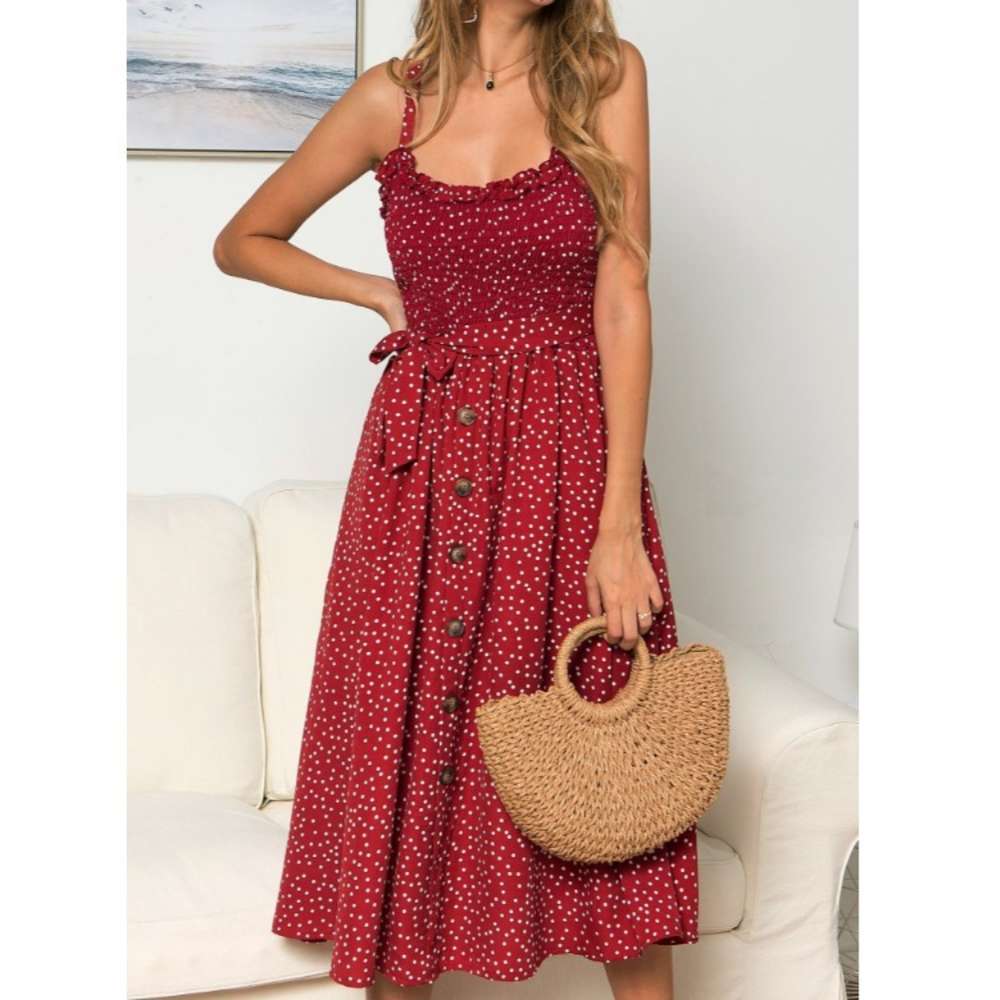 spring and summer printed Polka Dot Ruffle lace up button dress for ladies, Black;gray
spring and summer printed Polka Dot Ruffle lace up button dress for ladies, Black;gray