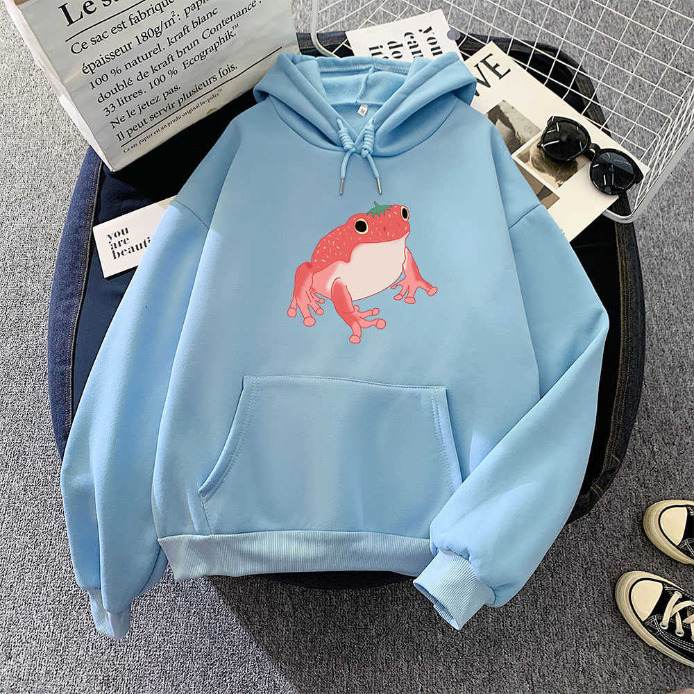Frog Sweatshirt Oversized Clothes Harajuku Long Sleeve Hooded Kawaii Hoodie for Girls Women Hoodies Pocket Pink Sweatshirts 210729