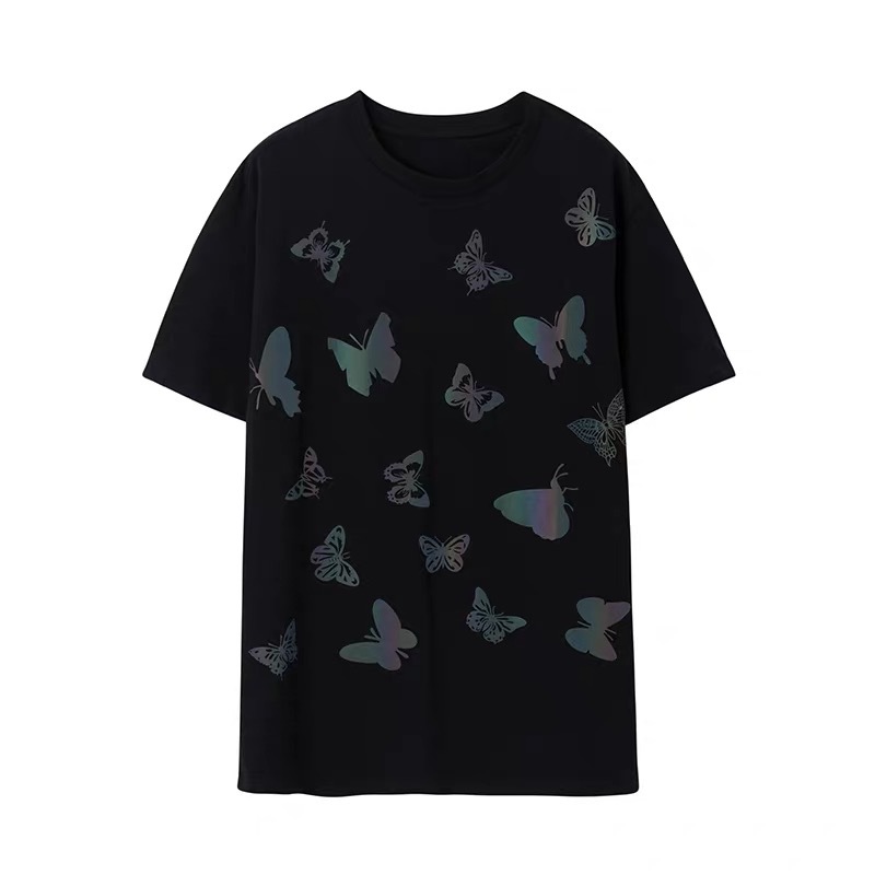 Harajuku Hip Hop INS reflective butterfly T-shirt summer loose women shirts white top korean clothes plus size 210302