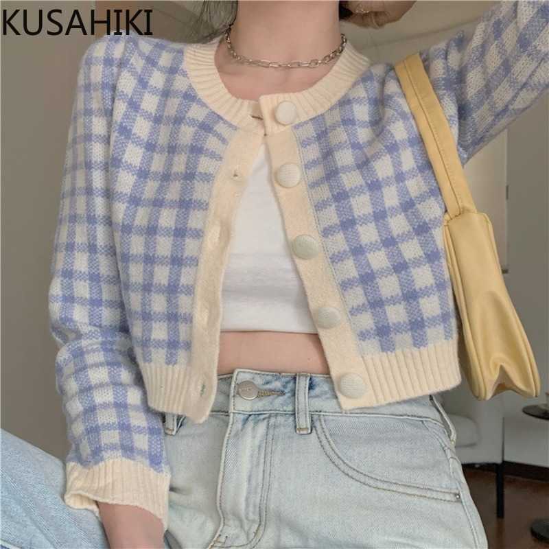 KUSAHIKI Sweater Women Short Coat Korean Hit Color Plaid Knitted Jacket Spring Long Sleeve O-neck Knitwear Tops 6F802 210602, Black
KUSAHIKI Sweater Women Short Coat Korean Hit Color Plaid Knitted Jacket Spring Long Sleeve O-neck Knitwear Tops 6F802 210602, Black