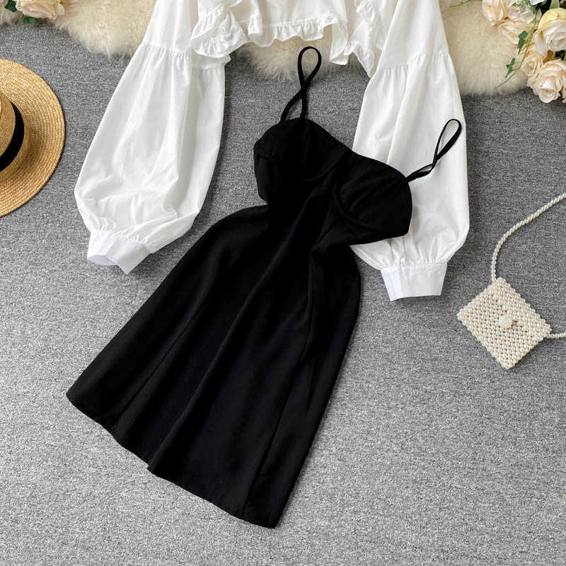 DEAT Women Sling Dress Slash Neck Sleeveless Arrivals Lady Sexy Fashion Temperament Spring Summer 11D010 210709
