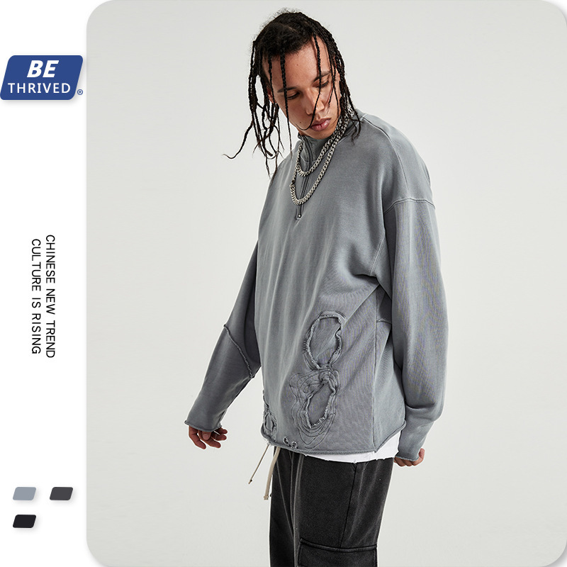 be men | 2021 autumn and winter new zipper collar hole patch coat gaojiechao brand men's sweater, Black
be men | 2021 autumn and winter new zipper collar hole patch coat gaojiechao brand men's sweater, Black