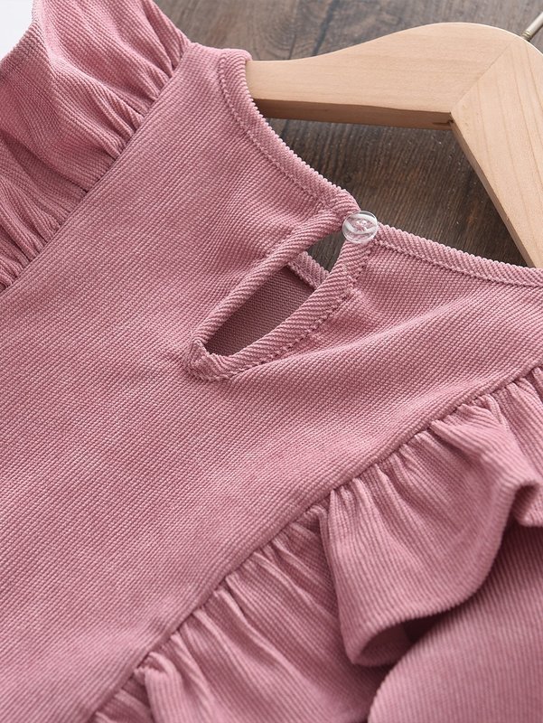 Toddler Girls Ruffle Trim Corduroy Smock Dress SHE