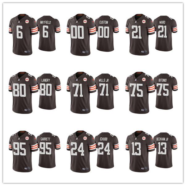 Odell Beckham Jr Myles Garrett Nick Chubb Jarvis Landry Baker Mayfield Cleveland„Browns„MEN 75th Anniversary Patch football Jersey