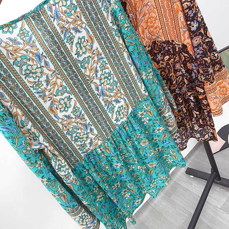BOHO INSPIRED green floral summer top tassel tie blouse women buttons cotton women tops bohemian gypsy laidies tops holiday 210308