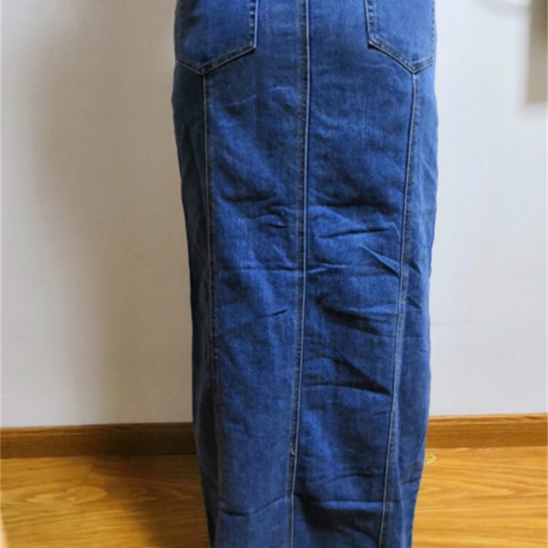 Autumn and winter women fashion loose single breasted water wash denim maxi skirt female trendy plus size jean casual bottom 210306
