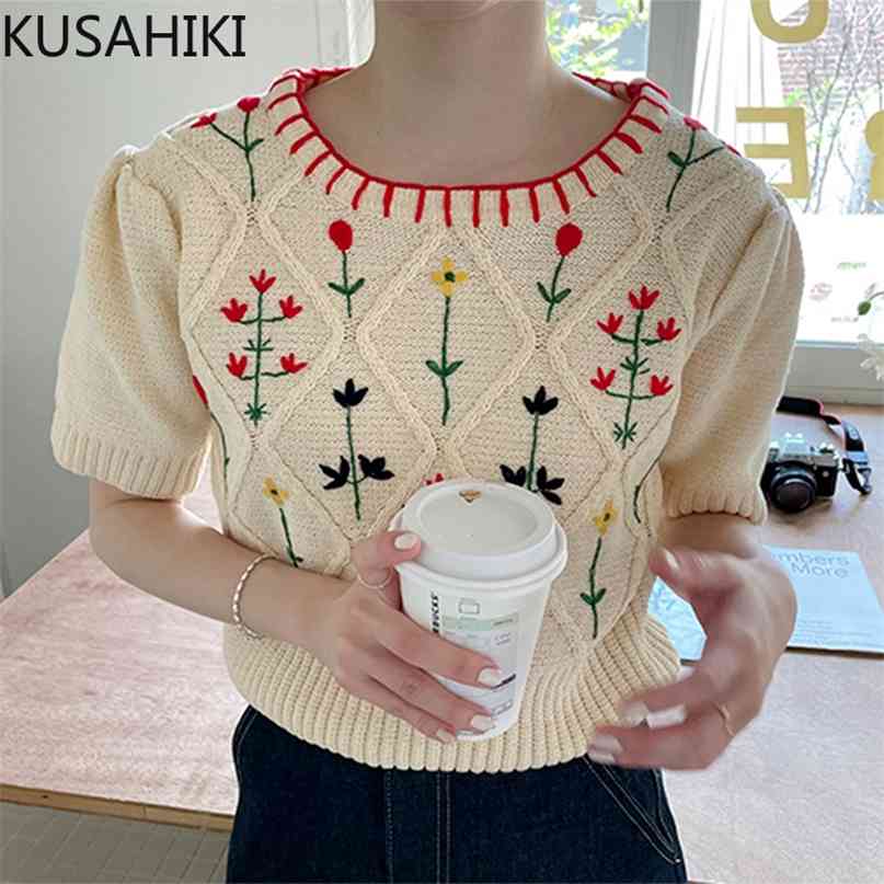 Korean Hand-hook Floral Pullover Knitwear Chic Summer Puff Sleeve Knitted Tops Causal O-neck Women Jumper 6H773 210603, Photo color
Korean Hand-hook Floral Pullover Knitwear Chic Summer Puff Sleeve Knitted Tops Causal O-neck Women Jumper 6H773 210603, Photo color