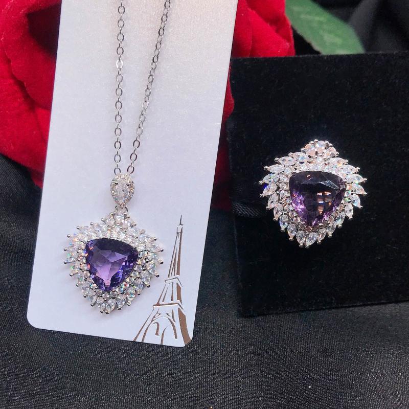 Earrings & Necklace Foydjew European American Luxury Color Treasure Jewelry Sets Full Diamond Pendants Inlaid Amethyst Open Rings, Silver
Earrings & Necklace Foydjew European American Luxury Color Treasure Jewelry Sets Full Diamond Pendants Inlaid Amethyst Open Rings, Silver