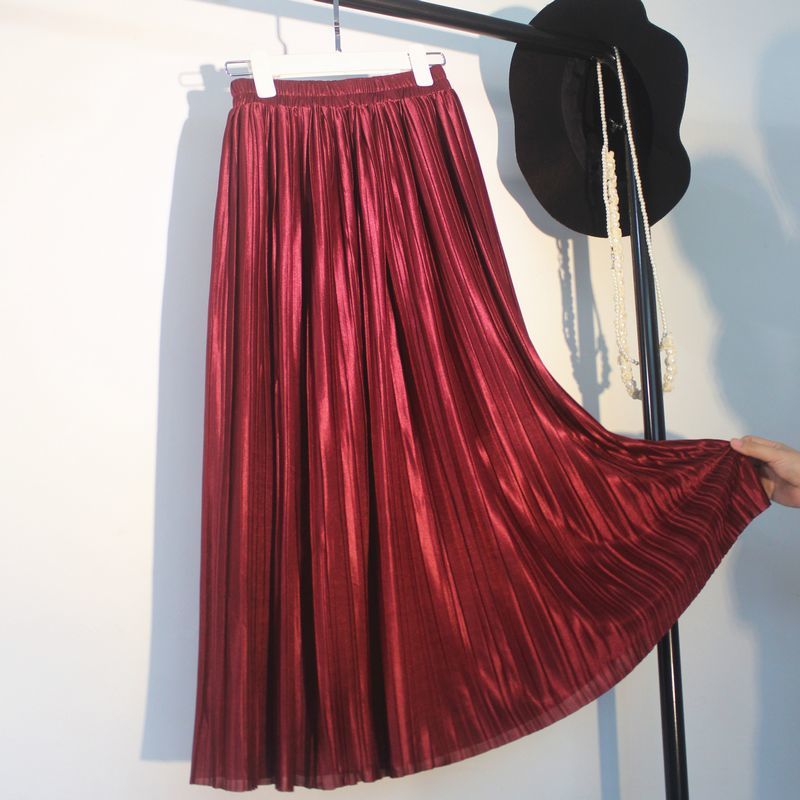 REALEFT Elegant Solid Pleated Womens Long Skirts Spring Summer Street High Waist Harajuku Umbrella Maxi Skirts Womens 210306