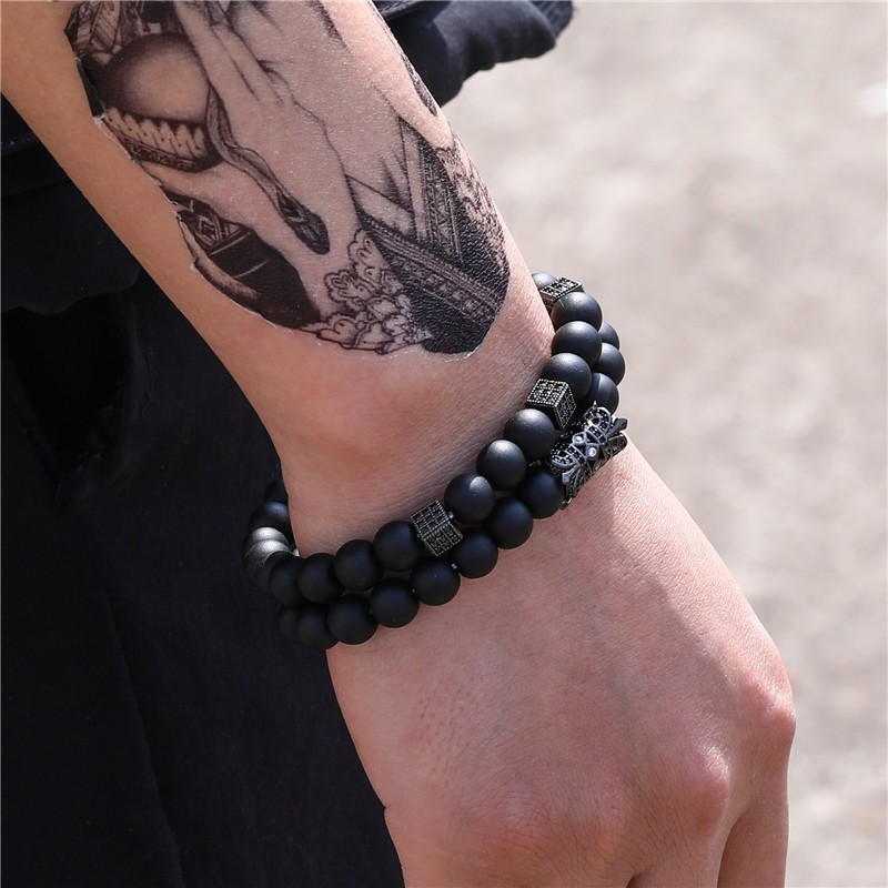Natural Stone Beaded Mens Bracelet 2pcs/set Pulseras Masculina Jewelry Women Fashion Charm Bracelets
