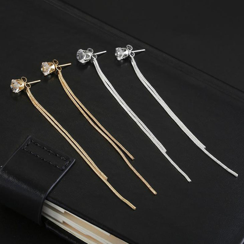 Long Crystal Tassel Gold Color Dangle Earrings for Women Wedding Drop Earing Fashion Jewelry Party Gifts