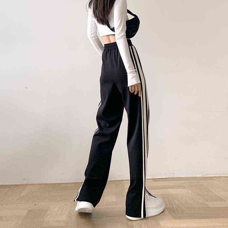 CX Winter Women Longer Sport Pants High Waist Loose Show Thin Casual Fashion Split Wide Leg Straight Comfort 211124