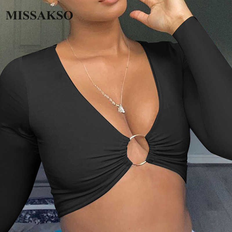 Missakso Autumn Women Crop Top Streetwear Long Sleeve Fashion Female Black White Pink Sexy Skinny Shirt 210625wtt
