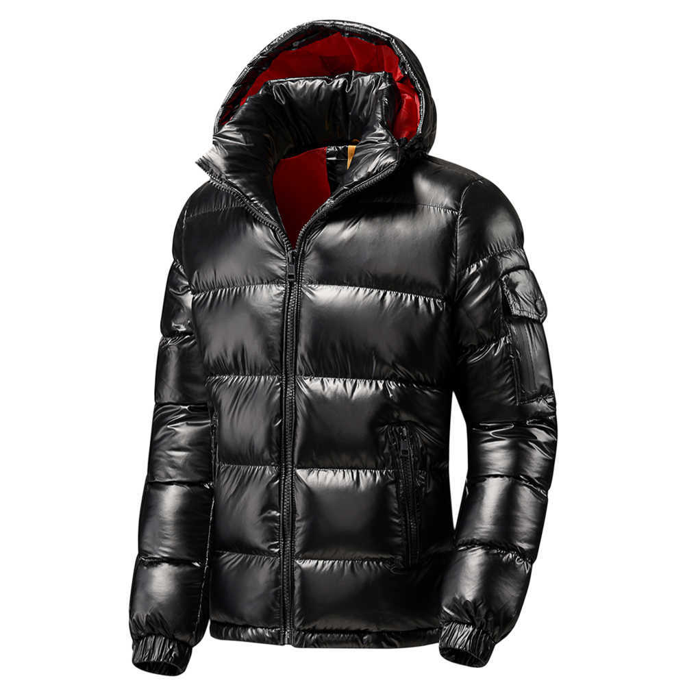 Men Winter Metallic Shiny Warm Thick Waterproof Parkas Jacket Men Autumn Outwear Outfits Windproof Detachable Hat Parka Coat 210913