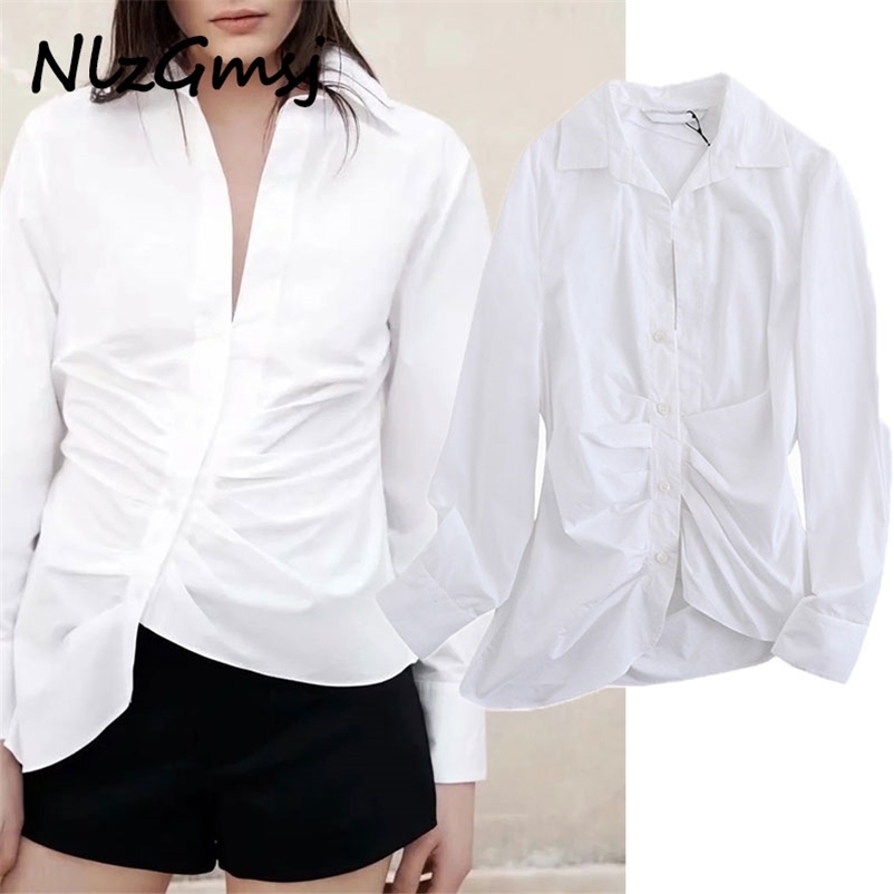 Blouse Women Spring Fashion Ruched Cotton Poplin Shirt Elegant Office Long Sleeve Shirts Tops Chic 04 210628, As picture
Blouse Women Spring Fashion Ruched Cotton Poplin Shirt Elegant Office Long Sleeve Shirts Tops Chic 04 210628, As picture