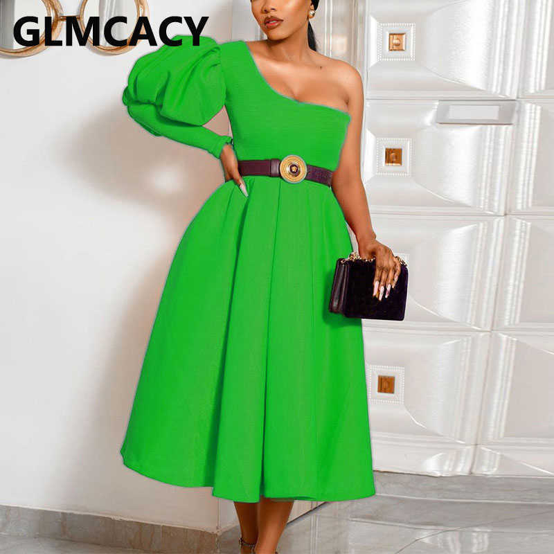 Women One Shoulder Sweet Party Dress Classy Evening Midi Dresses Gown 210702