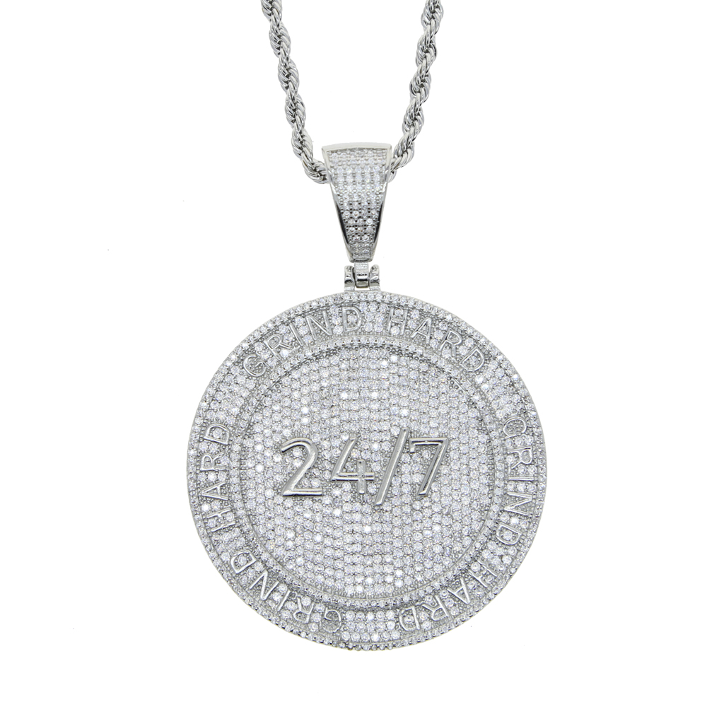 Drop ship hip hop penadnt Necklace with gold plated engraved Letter Grind Hard with Full Cubic zircon Paved Round Charm Punk styles Jewelry For Men Wo