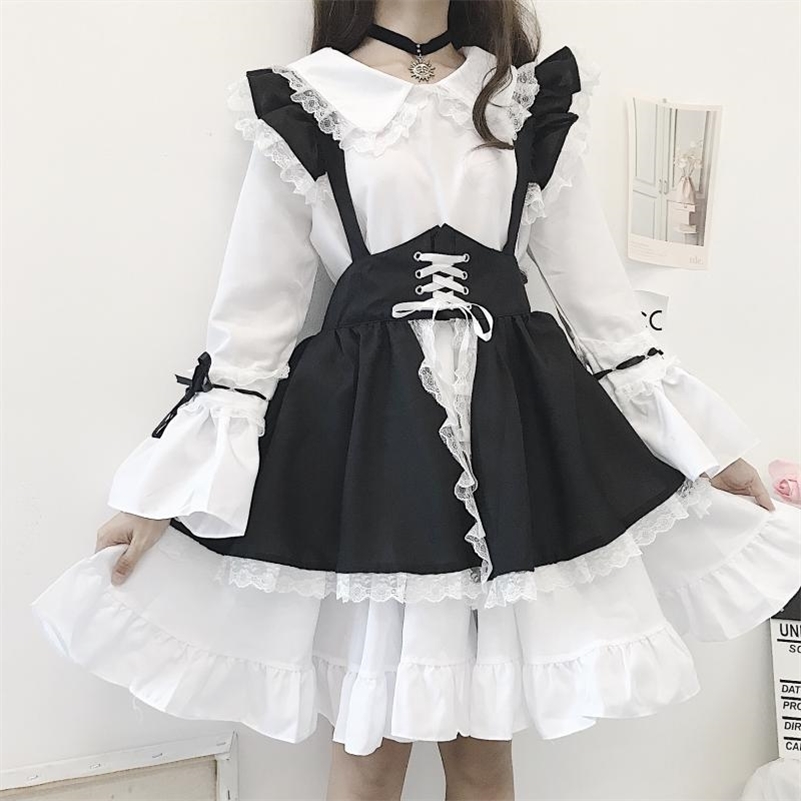 New Black and white gothic style maid costume Lolita dress cute Japanese costume Westidos de fiesta de noc party dress vestidos 210309