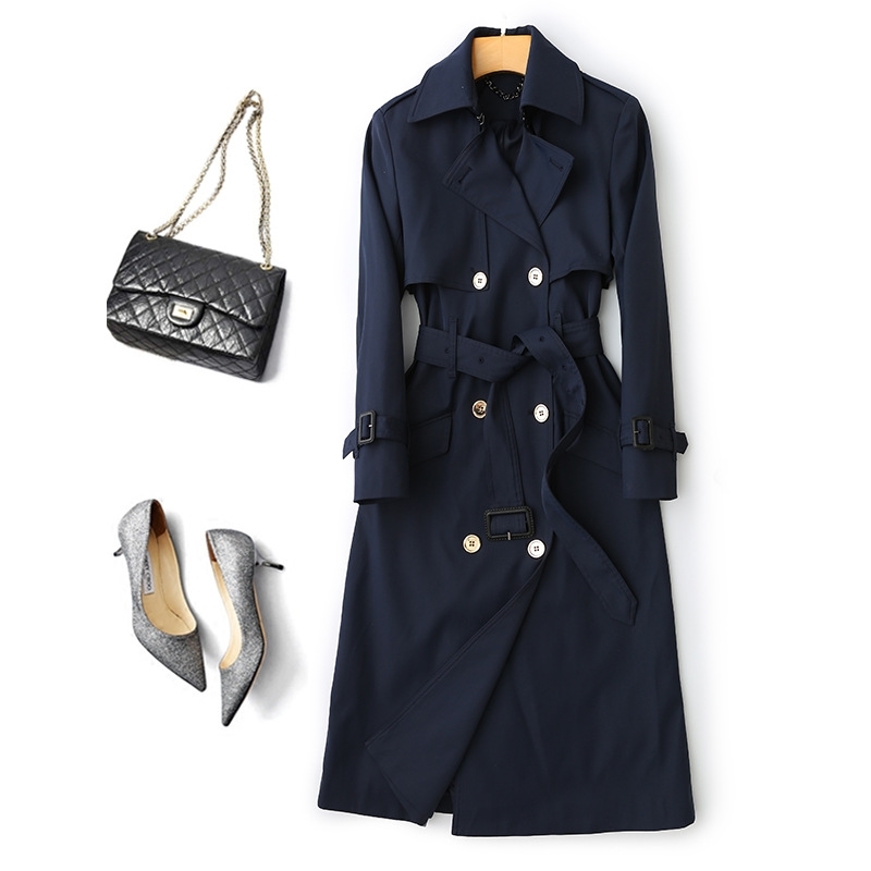 Obrix 3 Casual Style Female Spring Trench V-Neck Double Breasted Full Sleeve Pockets Belt Trench For Women 210218