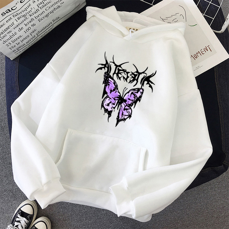 pink clothing black butterfly oversized Women's Hoodies Print Kawaii Sweatshirt Hoodies for Women top Hoody clothes Full Sleeve 201102