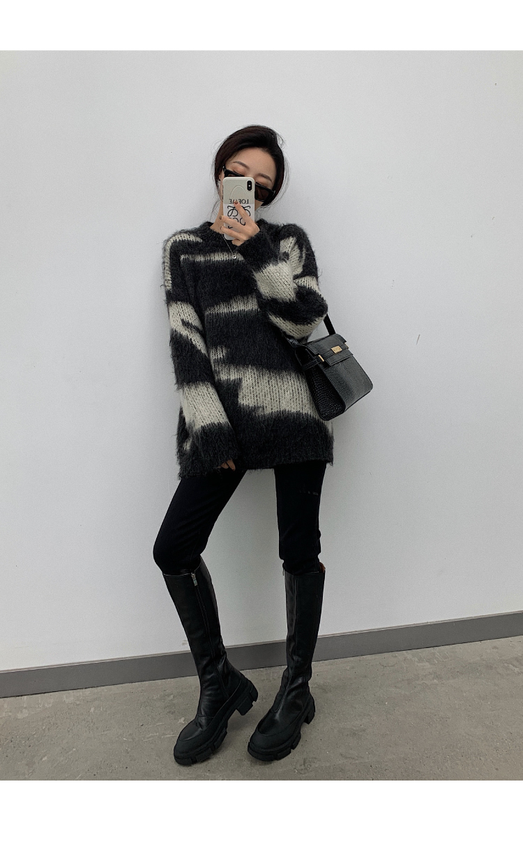 CHEERART Mohair Striped Oversized Sweater Pullover Women Winter Long Loose Knitted Sweater Korean Fashion Clothing 210218