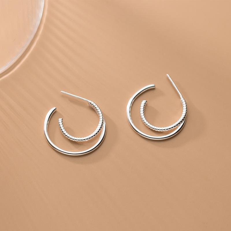 Stud S925 Sterling Silver Double Layer Arc Earrings Boho Jewelry Korea Minimalism Broncos Pendientes Charm For Women
Stud S925 Sterling Silver Double Layer Arc Earrings Boho Jewelry Korea Minimalism Broncos Pendientes Charm For Women