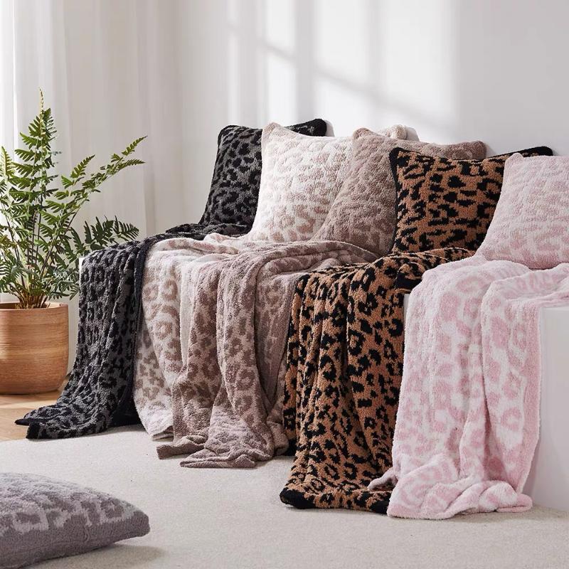 Blankets Half Wool Sheep Blanket Knitted Leopard Plush Throw blankets
