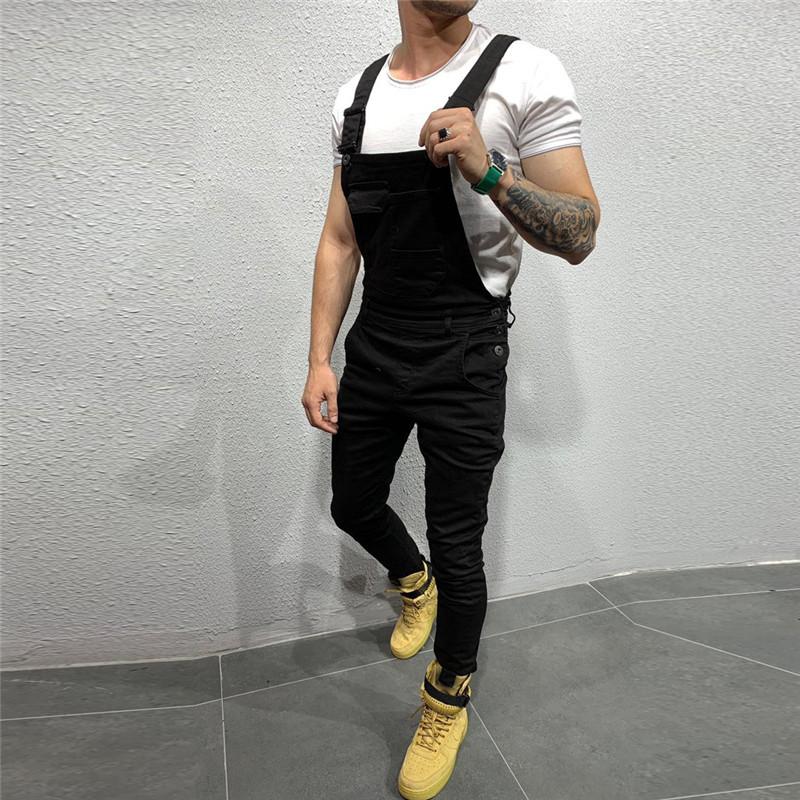 Cool Designer Brand Jeans Man Pants For Men Pocket Denim Overall Jumpsuit Streetwear Sexy Suspender Pant E21
