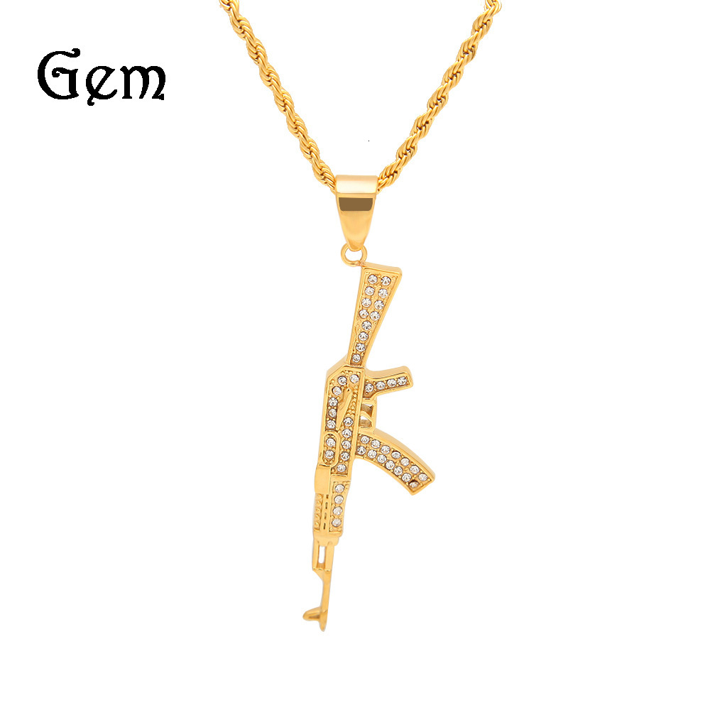 2019 new men's and women's hip hop stainless steel machine gun pendant, color preserved, plated Rhinestone inlaid, cool and fashionable
2019 new men's and women's hip hop stainless steel machine gun pendant, color preserved, plated Rhinestone inlaid, cool and fashionable