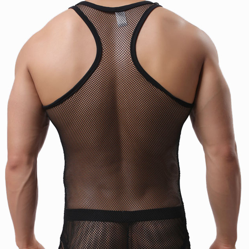 Sexy Men Singlet Transparent Undershirt See Though Sleeveless Shirt Breathable Bodybuilding Fitness Vest Tank Top Men Mesh 210308