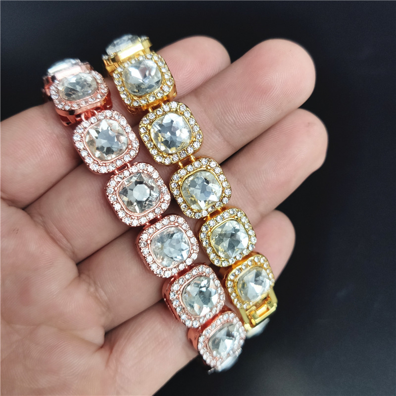 125mm Tennis Bracelet Square CZ Stone Men039s Hip Hop Jewelry Copper Material Gold Pink Color Iced Out CZ Link 8 Inch8679981