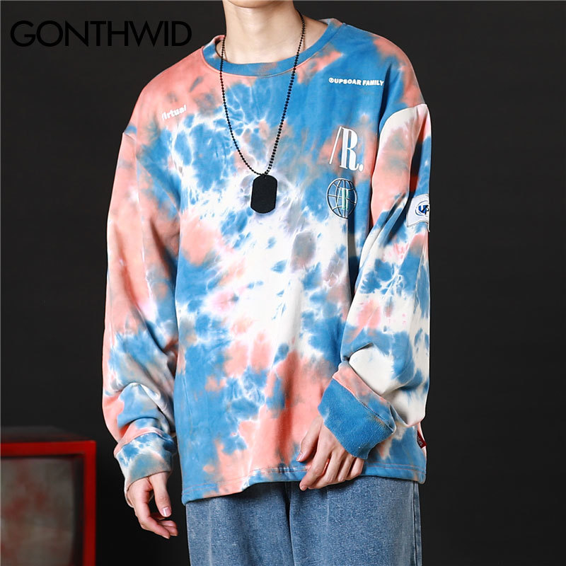 GONTHWID Casual Loose Tie Dye Pullover Hoodies Sweatshirts Mens Hip Hop Hipster Punk Rock Streetwear Hoodie Fashion Jumper Tops 201020