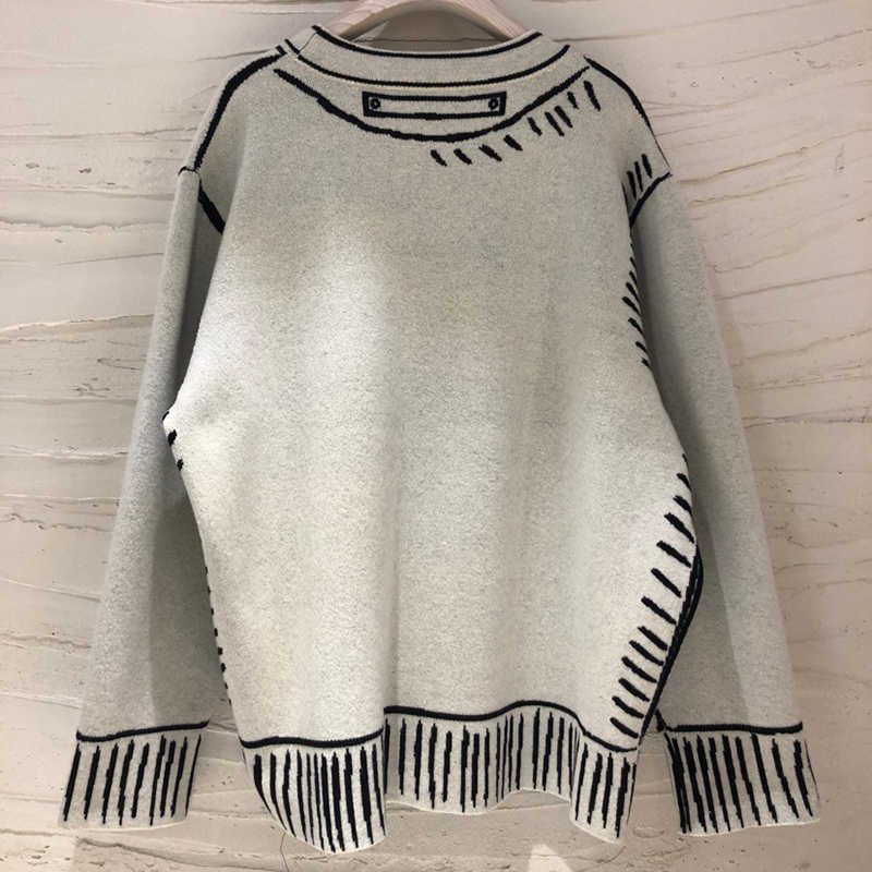 CHICEVER Casual Loose Sweaters For Women Print V Neck Long Sleeve Plus Size Elegant Cardigans Female Fashion Clothing Style 210917 - view 3