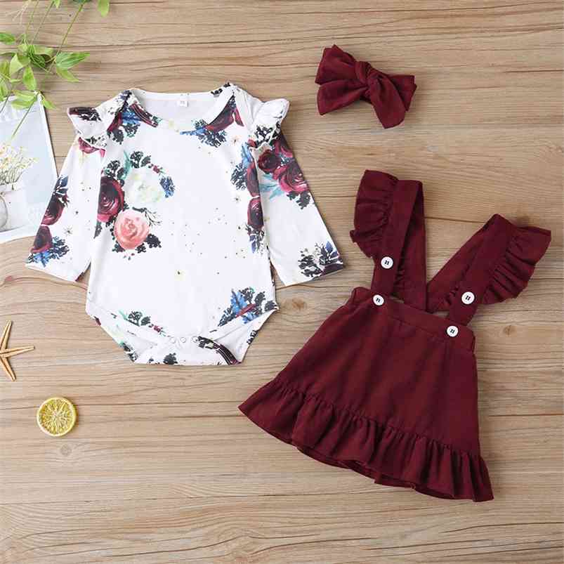 Autumn Children Sets Casual Girls Short Sleeve Floral Tops Claret Suspenders Skirt Cute Clothes 9M-3T 210629
Autumn Children Sets Casual Girls Short Sleeve Floral Tops Claret Suspenders Skirt Cute Clothes 9M-3T 210629