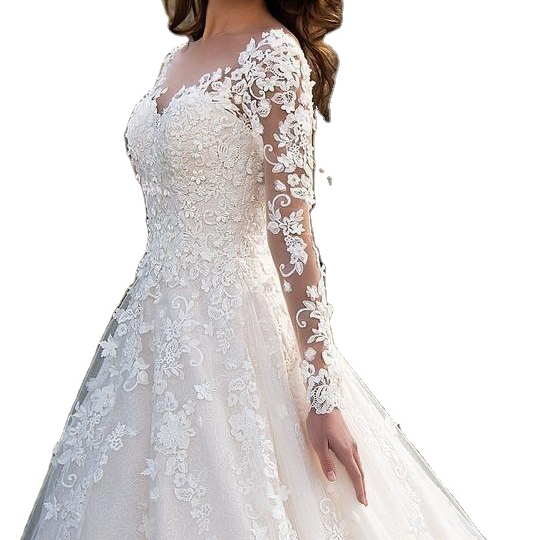 2020 new bridal wedding dress European and American women's long-sleeved one-shoulder simple