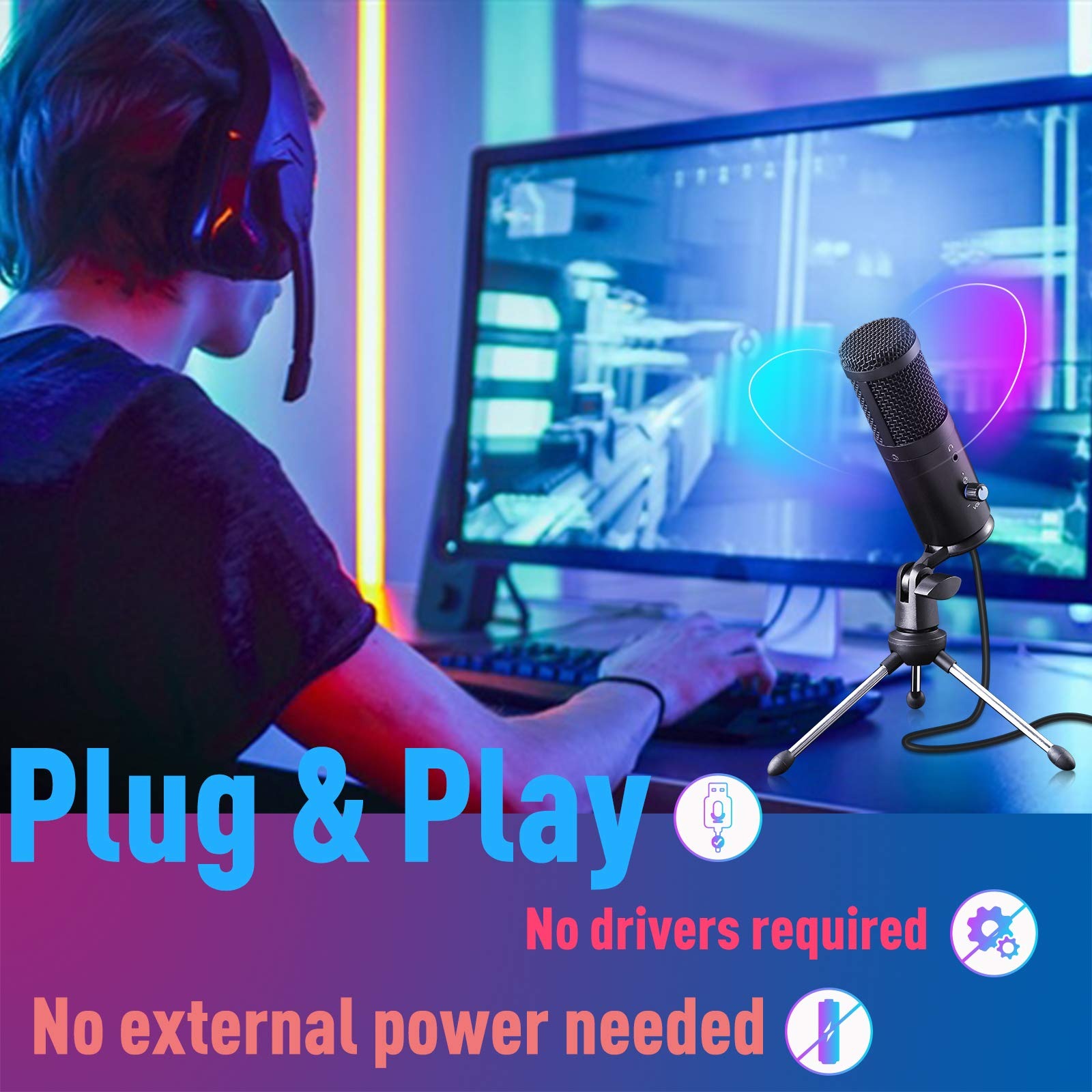 Microphones Micrófono USB de Metal para grabación de vídeo en Streaming, condensador PC, ordenador, Podcasting, estudio, juegos, Karaoke, cantar