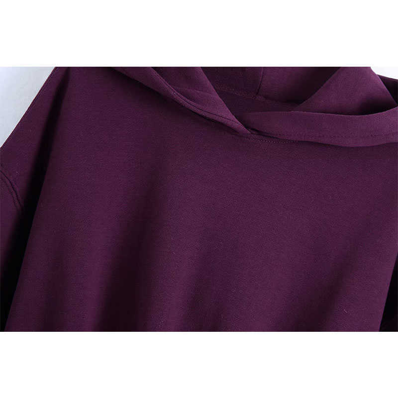 Sweatshirt Women Casual Solid Hooded Sweatershirts Ladies Long Sleeve Hem Elastic Short Hoodies Brand Chic Tops 210628