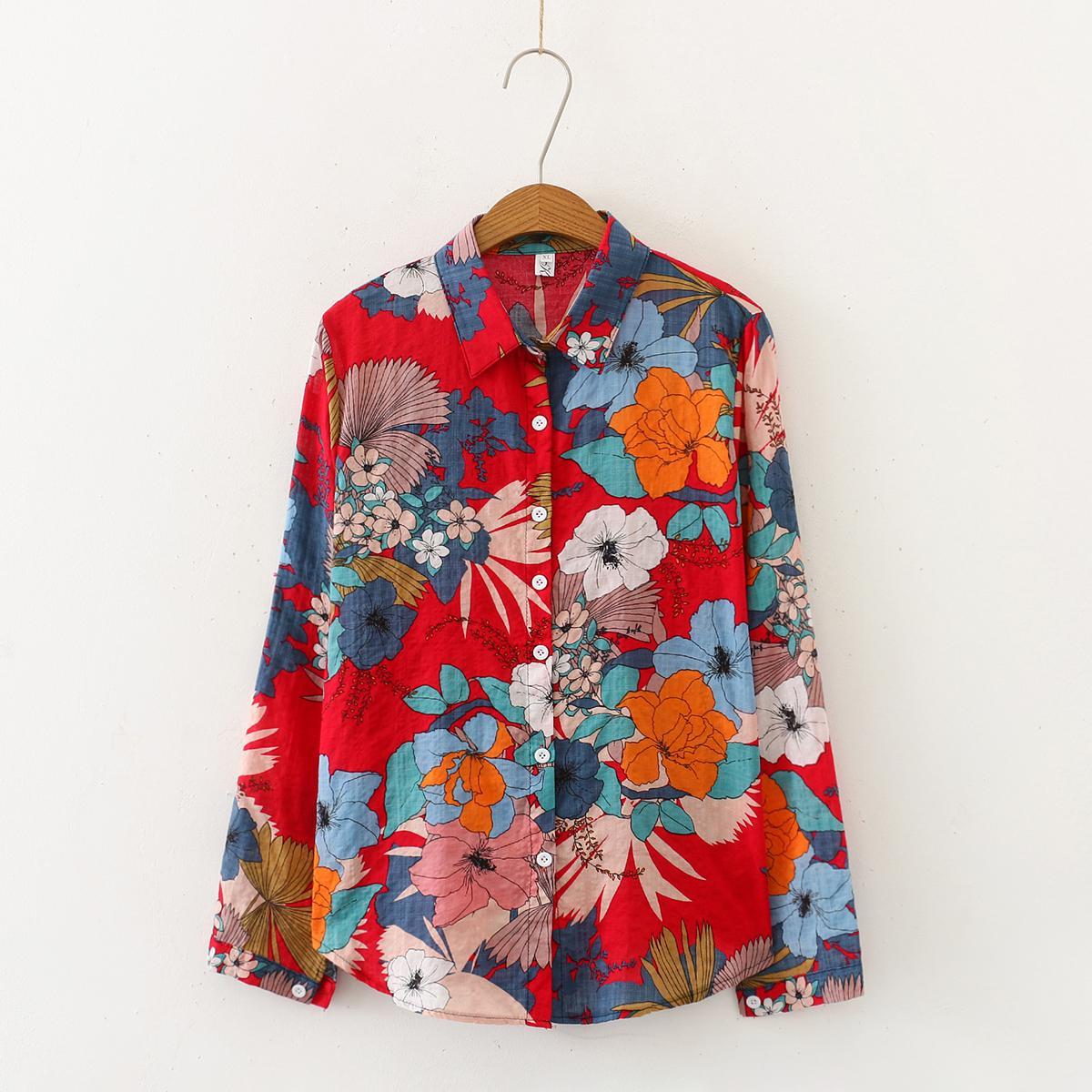 summer cotton Hawaii shirts 3colors floral Women Blouses Long Sleeve Shirt Camisas Femininas Female Tops Fashion Shirt 210225