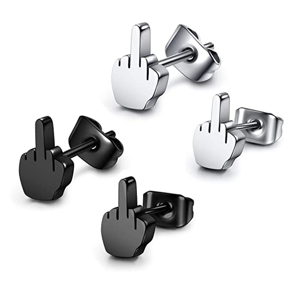 2Pcs Stainless Steel Black Middle Finger Up Women Men Ear Jewelry Studs Earring Punk Cool Gold Silver Plated
2Pcs Stainless Steel Black Middle Finger Up Women Men Ear Jewelry Studs Earring Punk Cool Gold Silver Plated