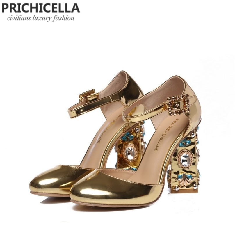 PRICHICELLA Unique women gold leather strass embellished chunky heel buckle strap sandals 211029, Red
PRICHICELLA Unique women gold leather strass embellished chunky heel buckle strap sandals 211029, Red