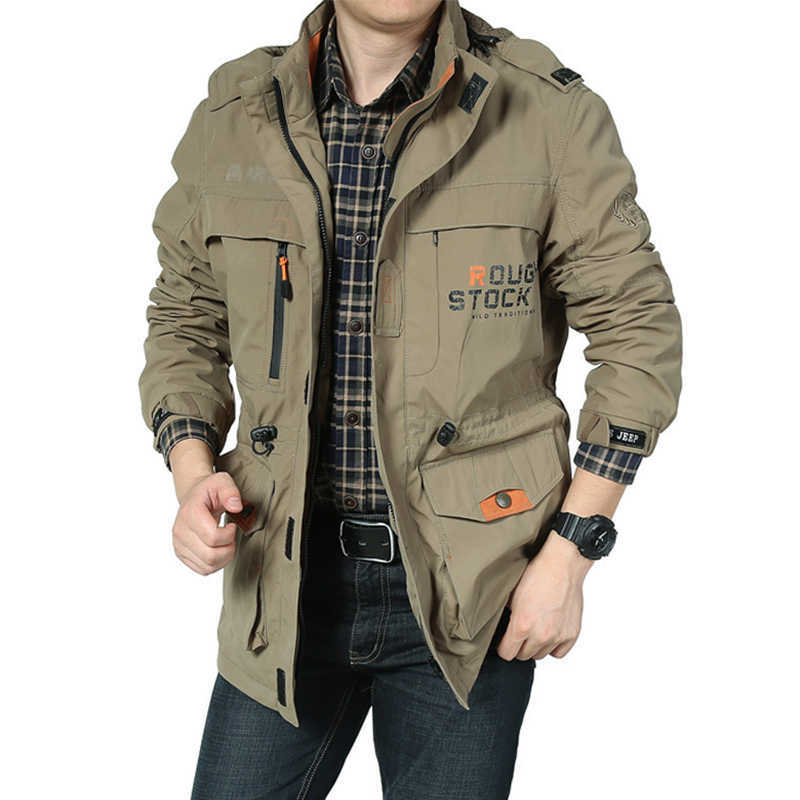 Men's Jacket Windproof Coat Hooded Men Clothing Windbreaker Spring Autumn Outwears Casual Sports Jacket 6XL Male Overalls LM353 211009