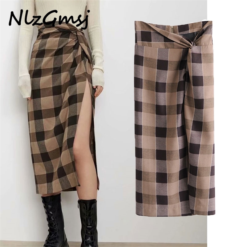 Skirt Women Chic Fashion Knot Plaid Midi Vintage High Waist Irregular Side Split Female Mujer 210628, As picture
Skirt Women Chic Fashion Knot Plaid Midi Vintage High Waist Irregular Side Split Female Mujer 210628, As picture