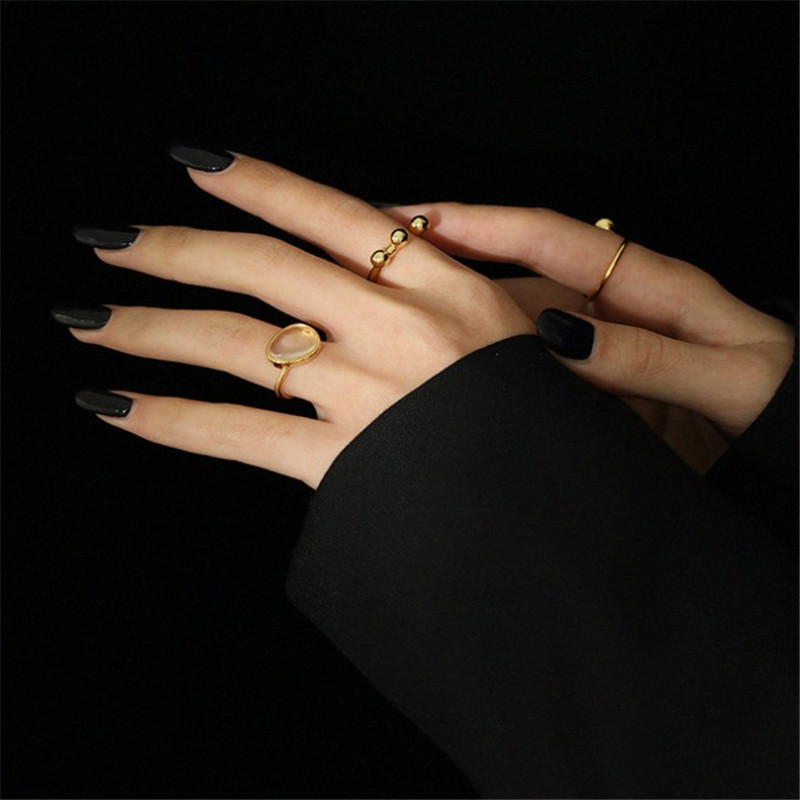 100% 925 Sterling Silver Moon Stone Crystal Rings For Women New Irregular Adjustable Statement Ring Birthday Gifts
