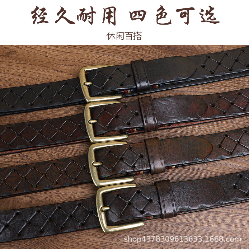 Korean Style Retro Hollow-out Distressed Belt Mens Leather Pin Buckle Thickened First Layer Cowhide Trendy Unique Pure Copper Pants Belt No., Black
Korean Style Retro Hollow-out Distressed Belt Mens Leather Pin Buckle Thickened First Layer Cowhide Trendy Unique Pure Copper Pants Belt No., Black